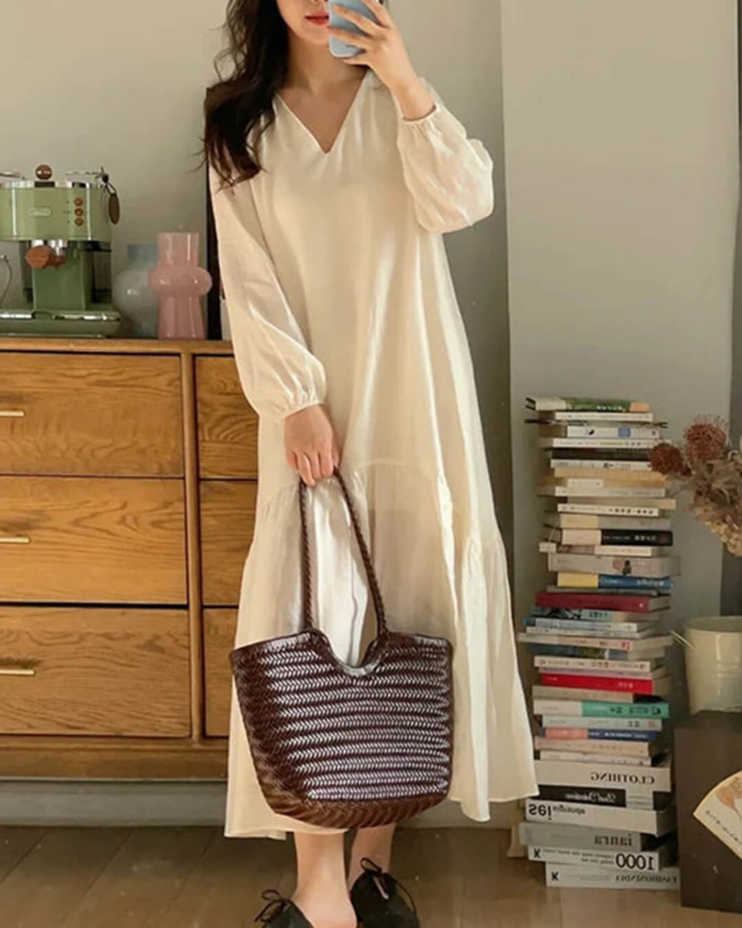 SOERA Bianca Handwoven Leather Tote Bag - Handbags -  Coffee Large