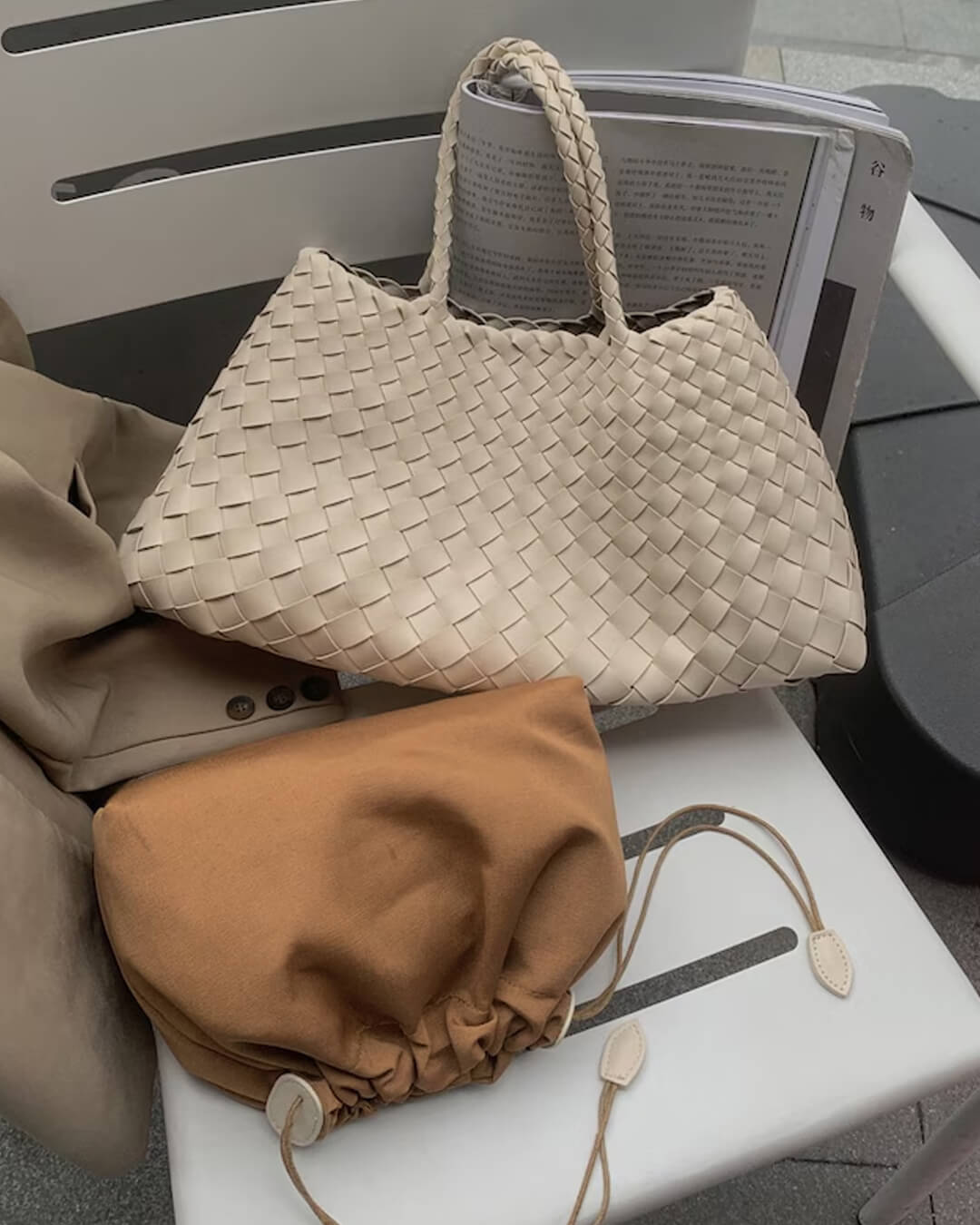 SOERA Marissa Vegan Leather Woven Bag Medium - Handbags - Soera-Marissa-Vegan-Leather-Woven-Bag-Medium-Handbag/White Creme Regular