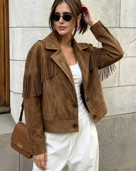Alicia Faux Suede Lapel Cropped Jacket