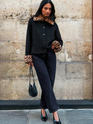 Anne leopard faux fur rand knoopjack