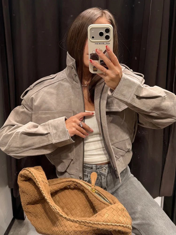 SOERA Evelyn Faux Suede Cropped Jacket - Jacket - SOERA-414467-GRE-M-27971 Grey M