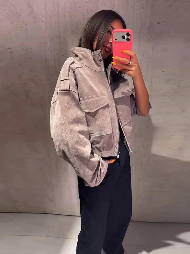 SOERA Evelyn Faux Suede Cropped Jacket - Jacket - SOERA-414467-GRE-XS-93507 Grey XS
