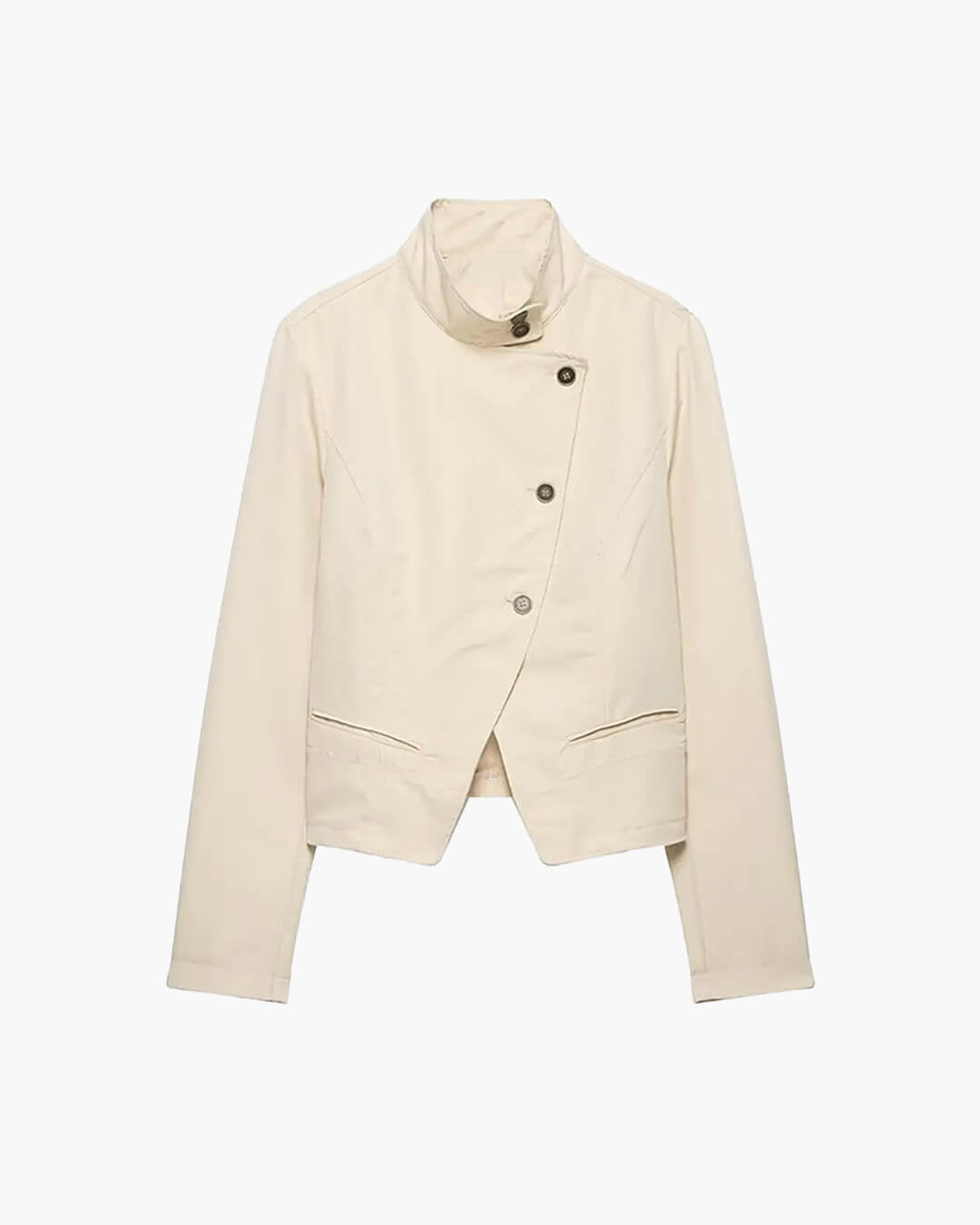 SOERA Helena Funnel Neck Double-Breasted Blazer - Jacket - SOERA-680003-1-XS-87459 Beige XS