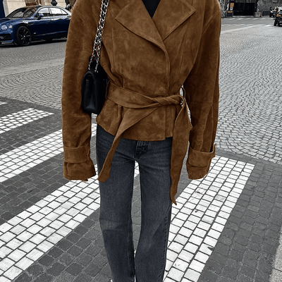 Ruth Faux Suede Belted Wrap Jacket