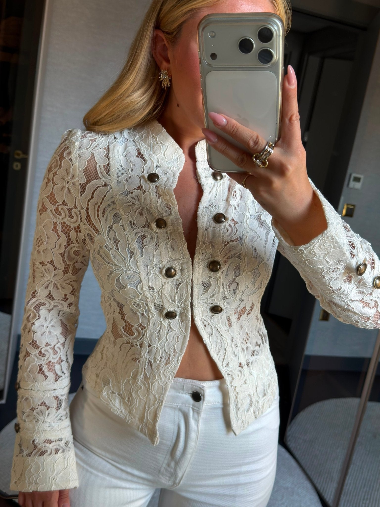 SOERA Sara Sheer Lace Patchwork Jacket - Jacket - SOERA-662851-PHO-M-76067 Beige M