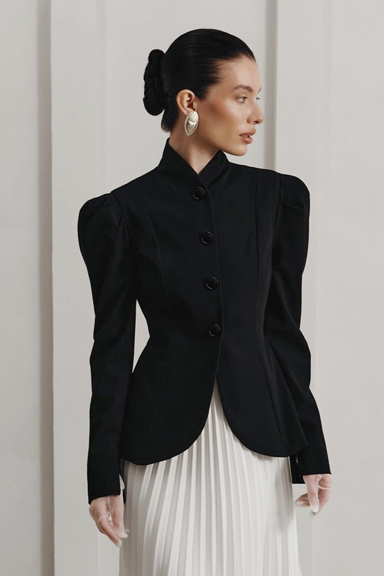 French Blazer met Opstaande Kraag en Uitlopende Mouwen