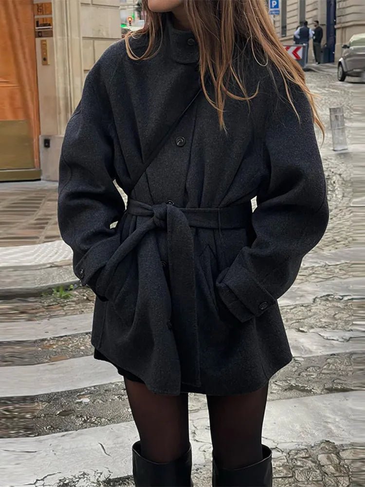 SOERA Ashley Stand Collar Short Coat - Jackets - YW1762345864131560858 Black S