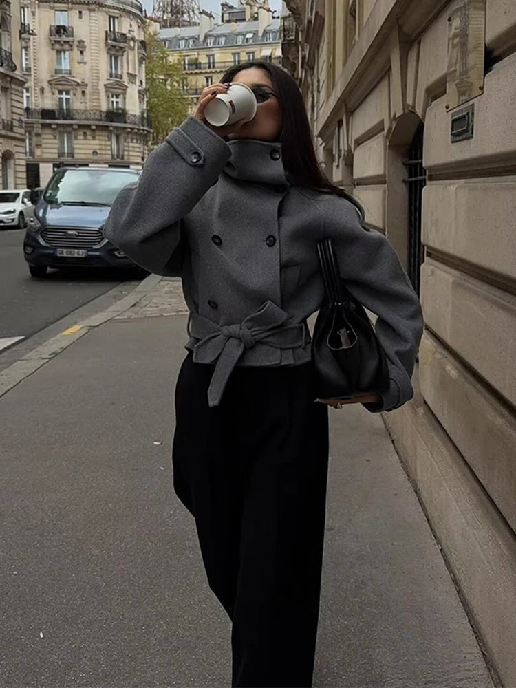 SOERA Debbie Stand Collar Short Trench Coat - Jackets - 1005010585967410-;db1773321574175340152 Gray L