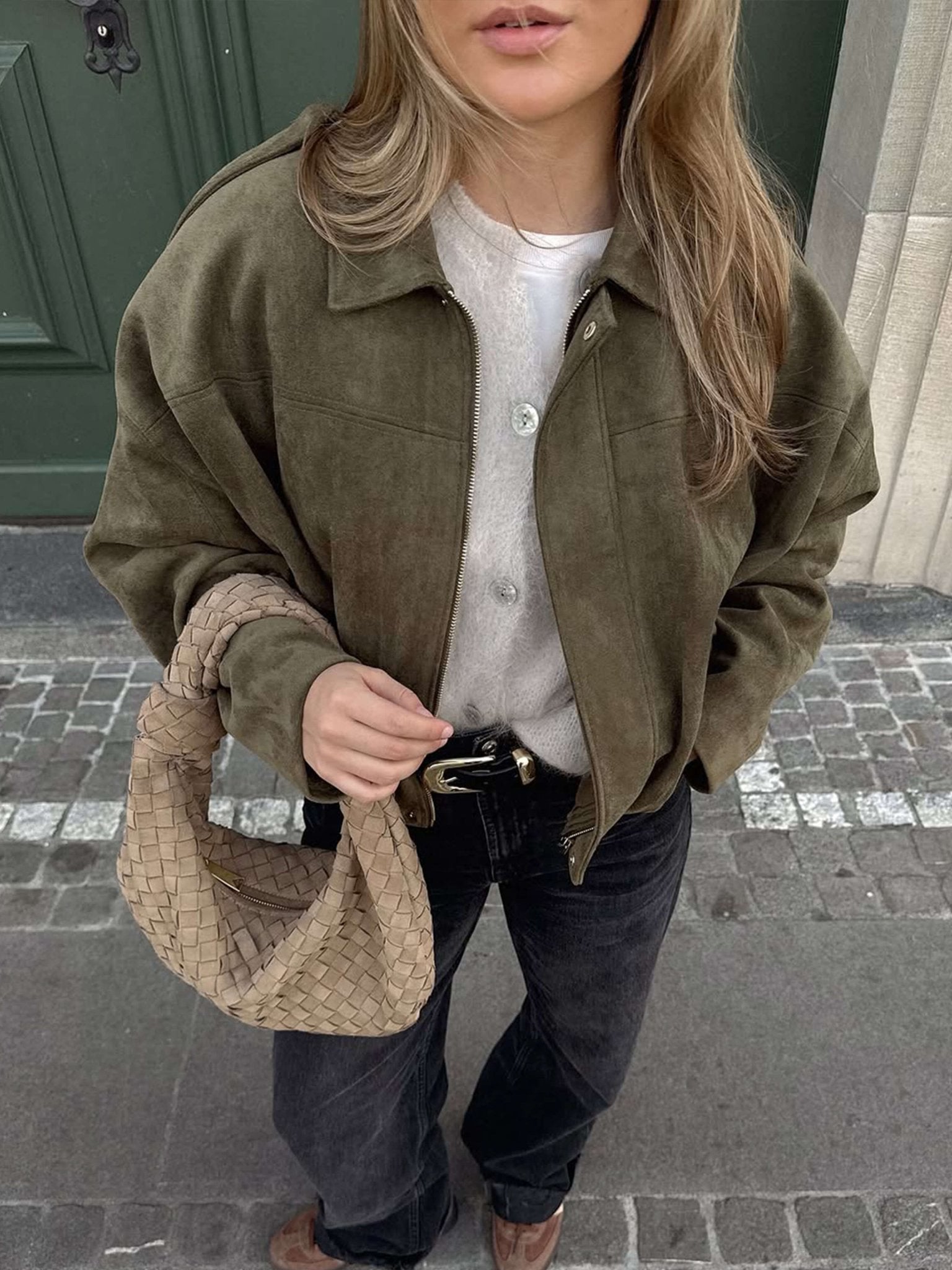 SOERA Lara Suede Bomber Jacket - Jackets - wY1760504685425988301 Green S