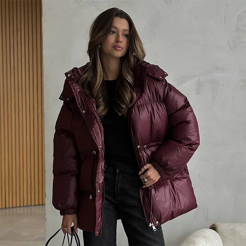 SOERA Lorie Drawstring Hooded Puffer Coat - Jackets - 1005010026834237-;LB1761217546552897709 Burgundy S