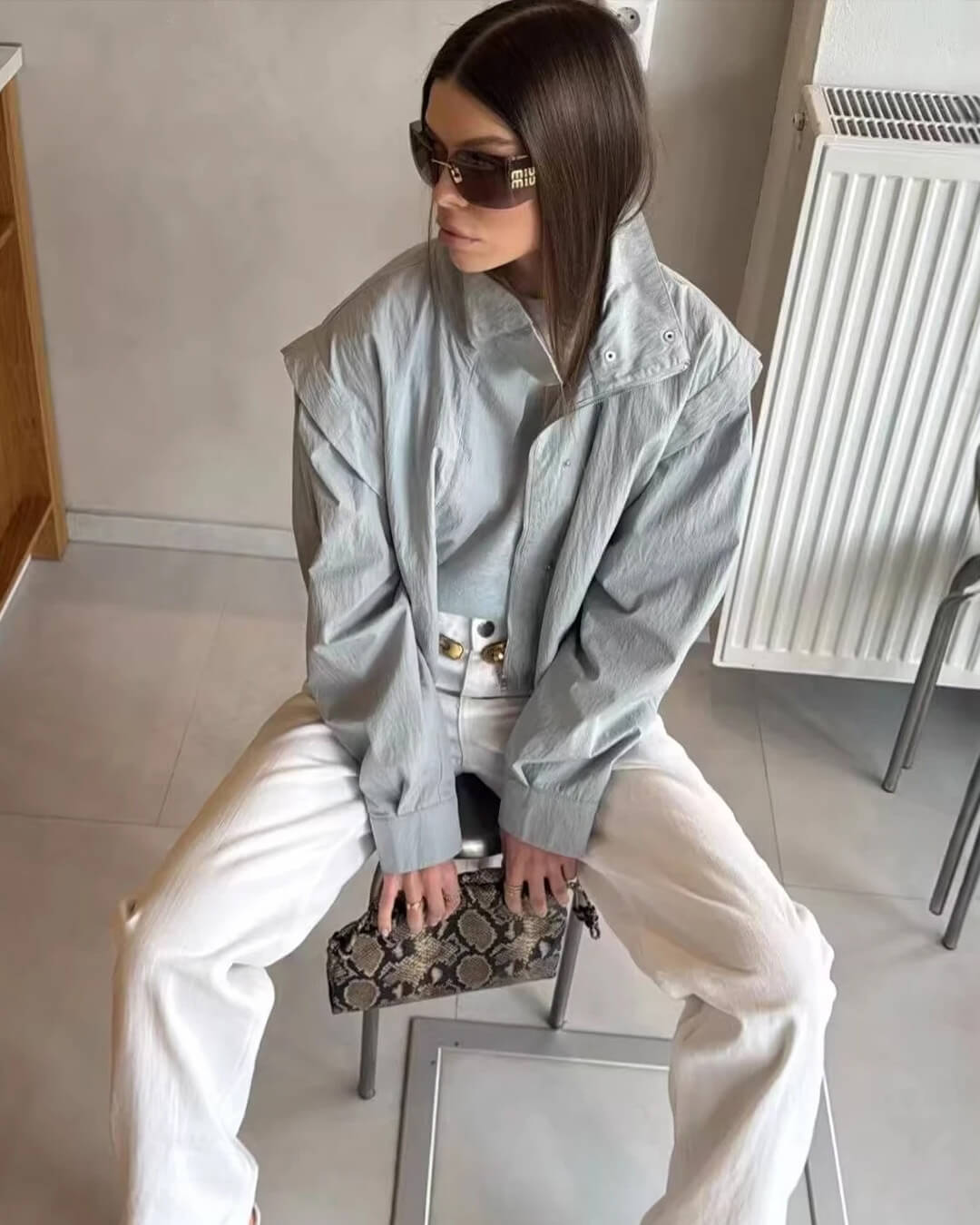 SOERA Melisande High Collar Cropped Jacket - Jackets -  Light Blue S