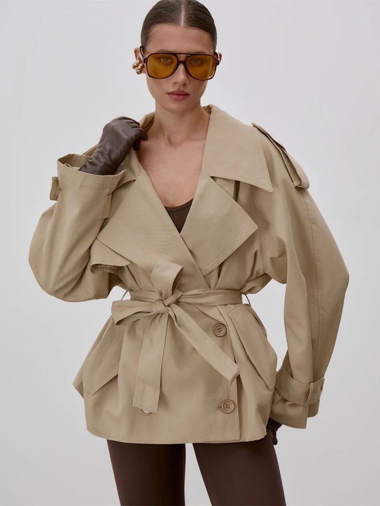 SOERA Sonia Lace Up Stand Collar Trenchcoat - Jackets - 1005011734952768-;mn1773321573272694068 Beige M
