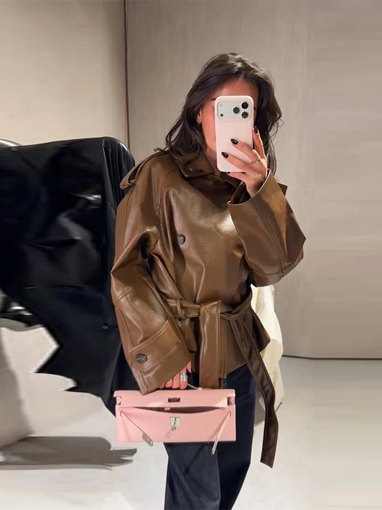 SOERA Xylia Belted Faux Leather Trench Coat - Jackets - 1005011754628540-;Ol1773374039407386974 XS