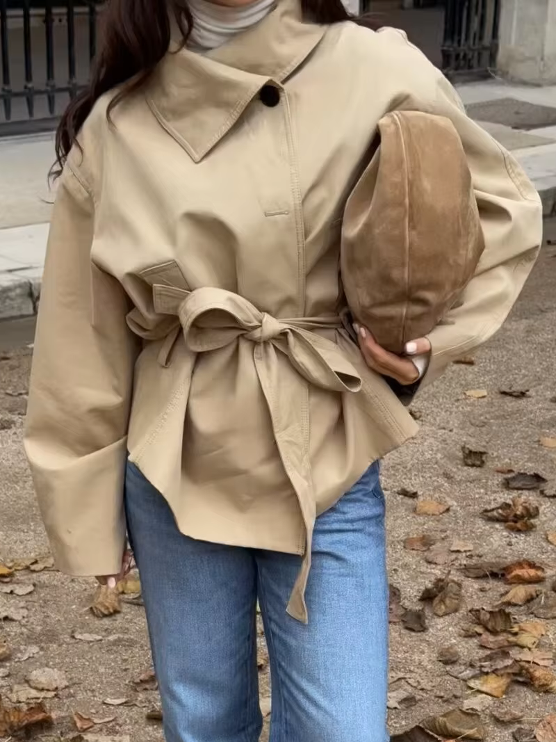 Julie Asymmetric Belted Trench Coat