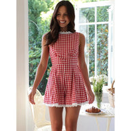 Angelina ruit mouwloze jumpsuit met wijde pijpen