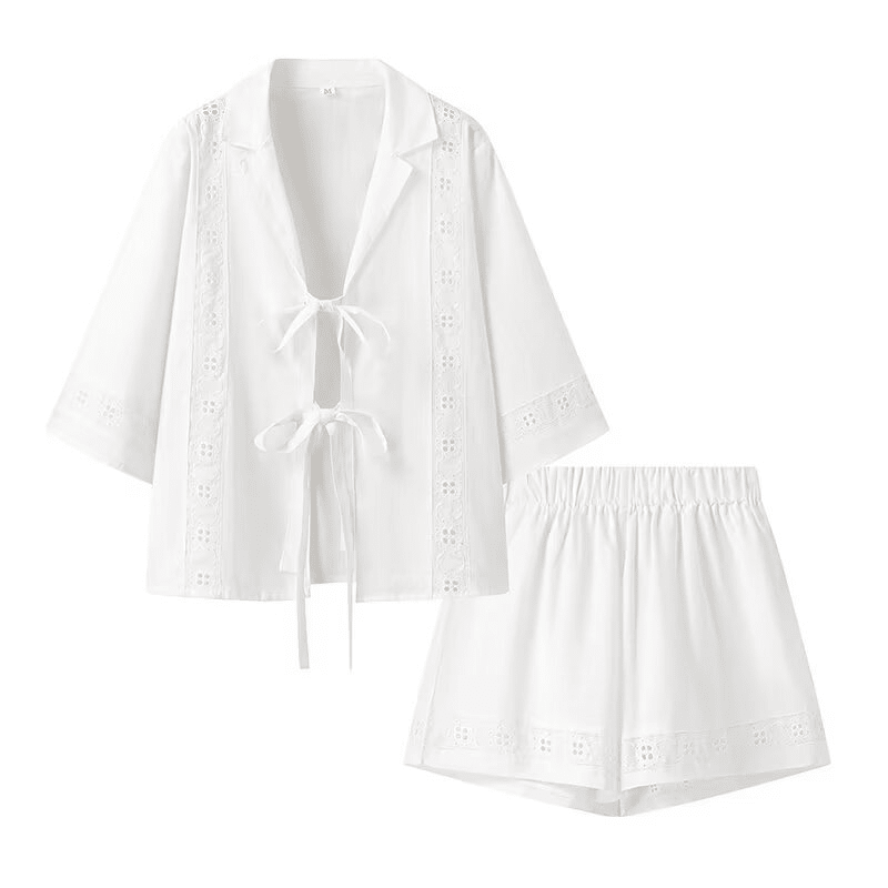 SOERA Bianca Tie-Up Cotton Two-Piece Set - Matching Sets - SOERA-101955-WHI-L-40003 White L