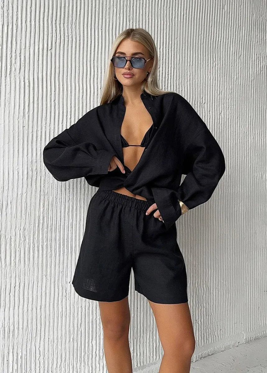 SOERA Camille White Linen Shirt and Shorts Set - Matching Sets -  White Set L