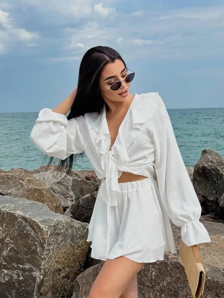 Cordelia Tweeledig Set met V-hals en Ruffles