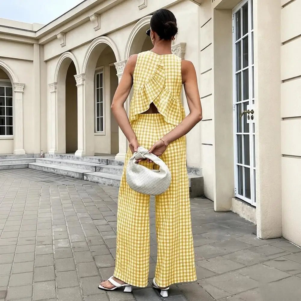 SOERA Leanne Plaid Ruffle Two-Piece Set - Matching Sets -  Yellow S