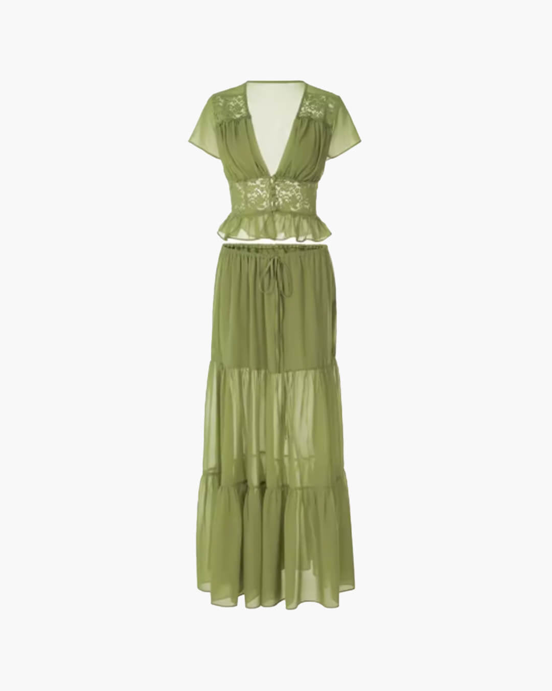 SOERA Morrigan Lace Chiffon Top & Skirt Set - Matching Sets - SOERA-007363-RED-XS-98819 Red XS