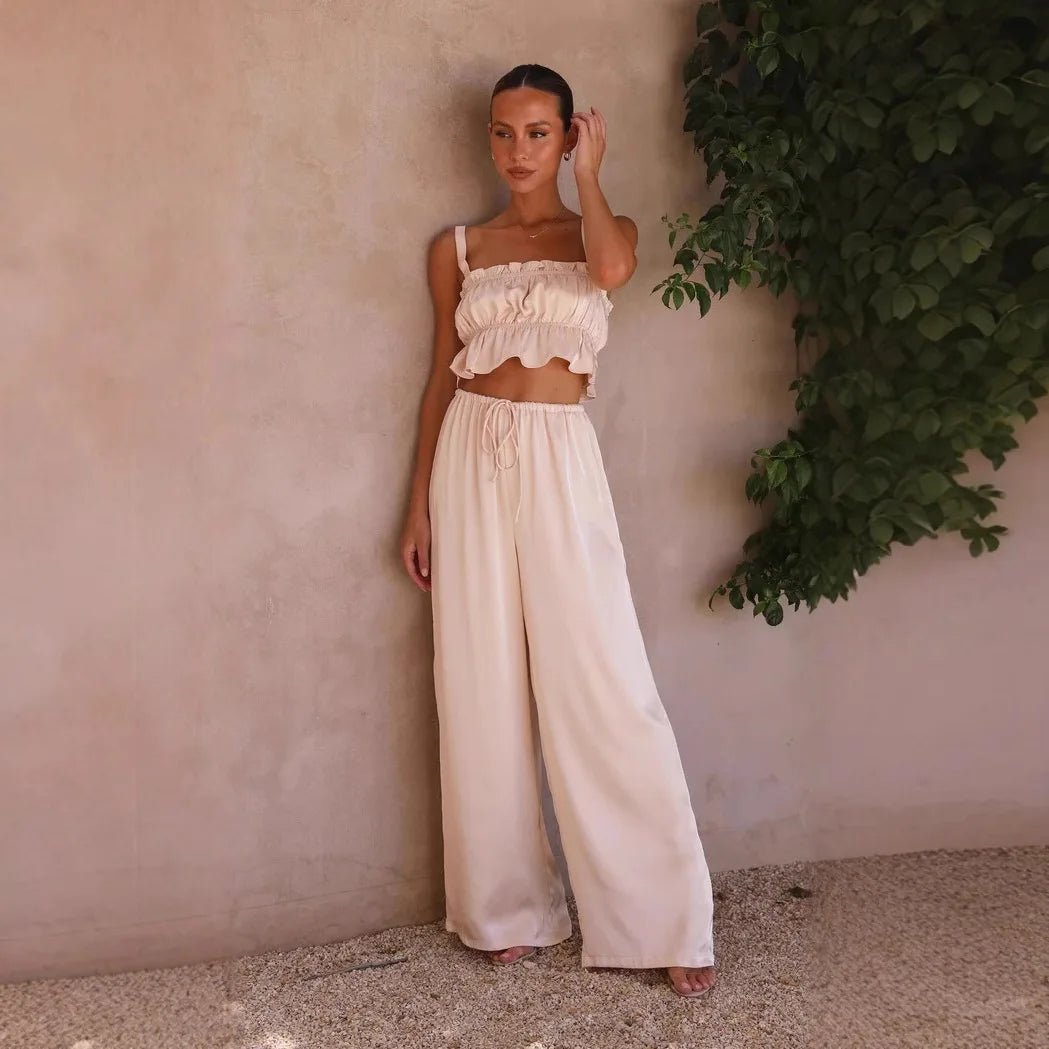 Helen wijde broek met ruches set