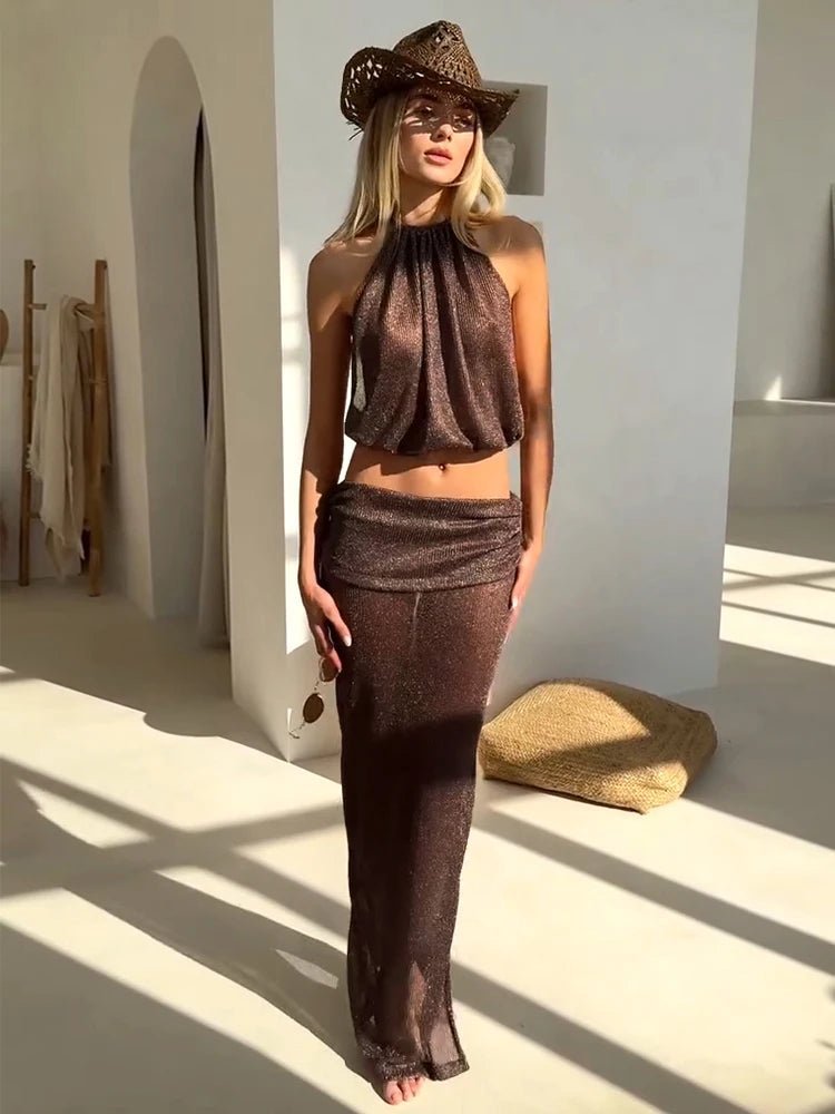 SOERA Sienna Lace-Up Knit Two-Piece Set - Matching Sets - SOERA-169219-DEF-OS-77283 Brown S