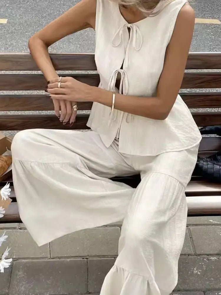 SOERA Vianne Tie Front Vest Trouser Set - Matching Sets -  White Suit S