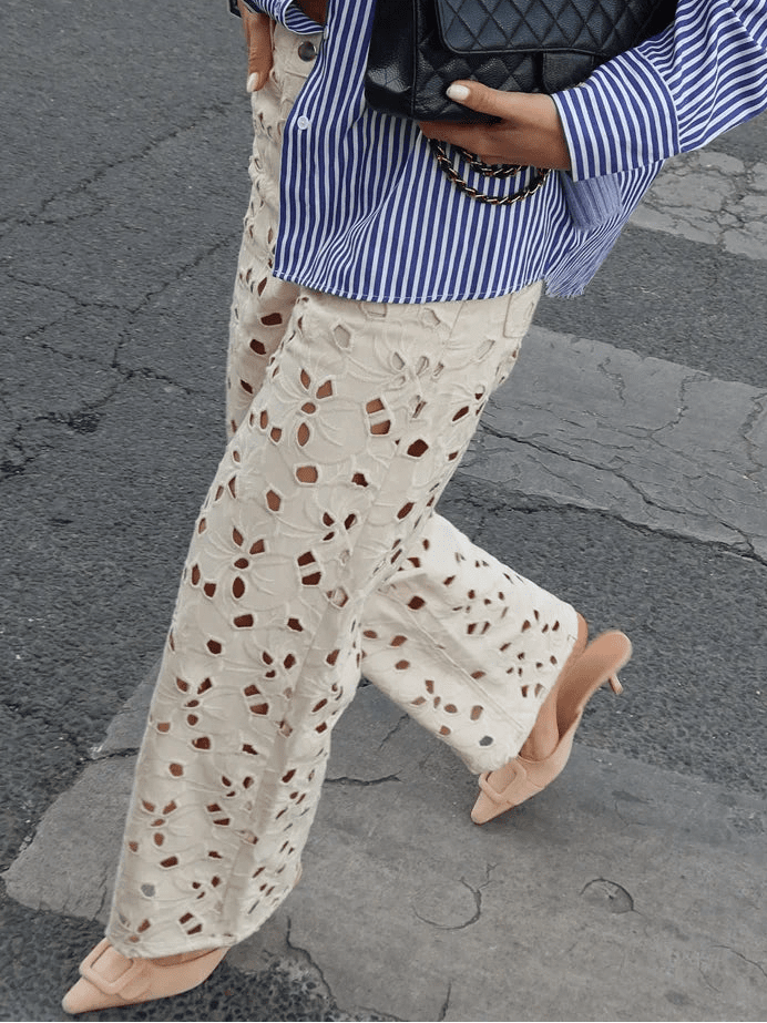 SOERA Anais Hollow-Out Denim High Waist Straight Jeans - Pants -  Beige S