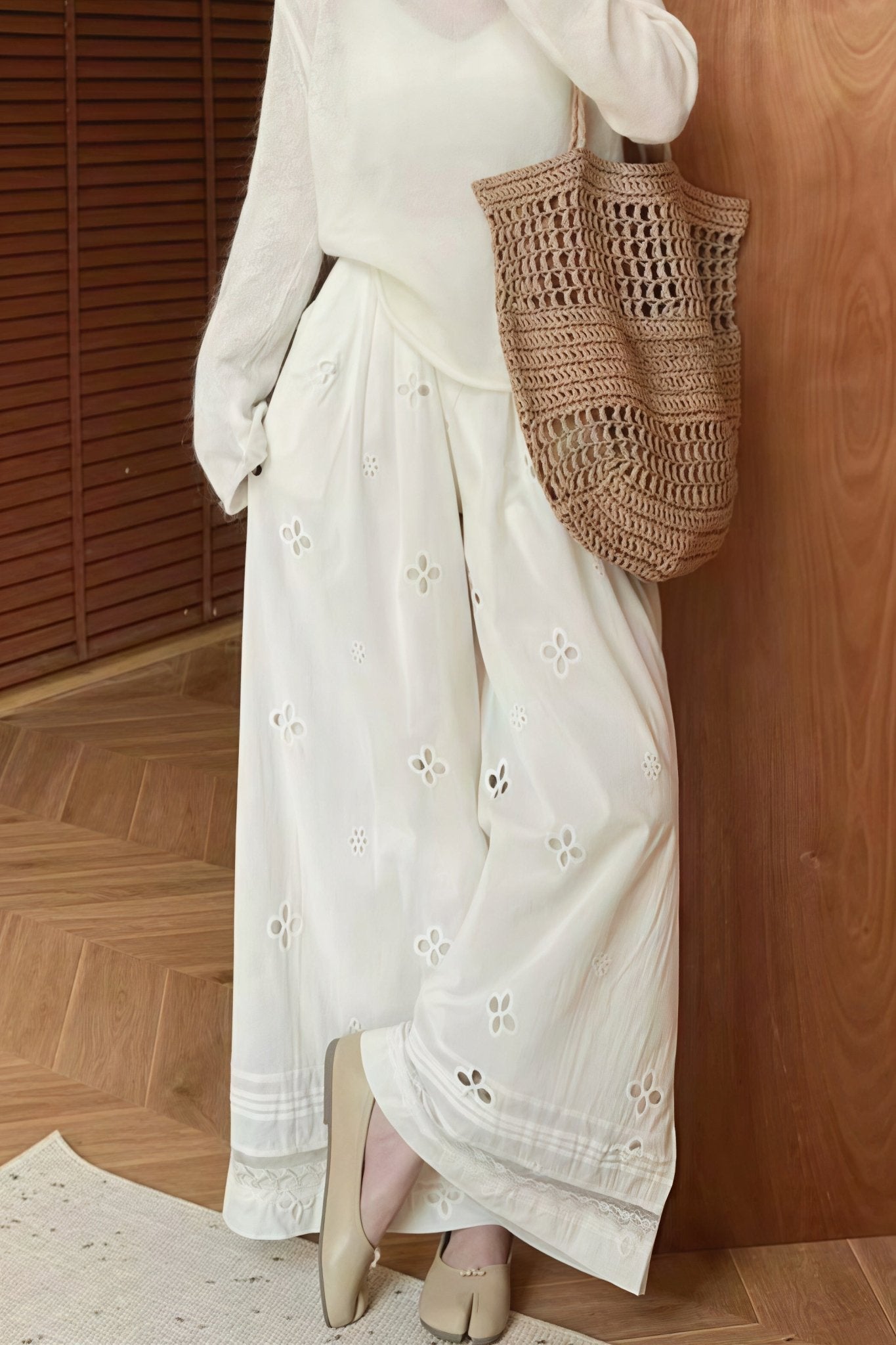 SOERA Bianca Hollow Out Lace Wide Leg Pants - Pants -  Beige S