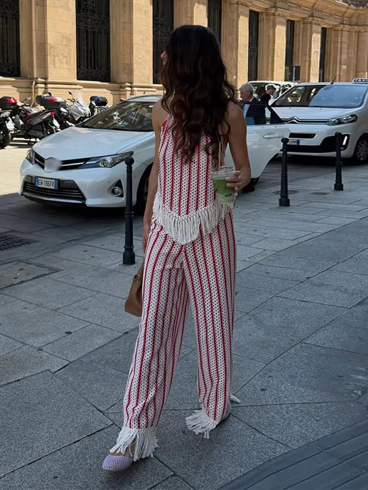 SOERA Teresa Striped Fringe Two-Piece Set - Pants Set - SOERA-896579-M-OS-79555 M