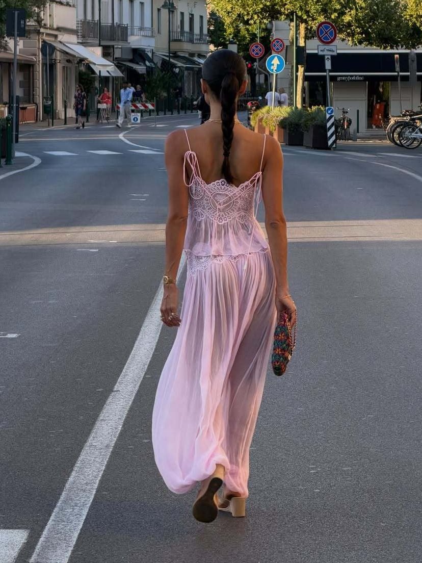 Ensemble pantalon Aiselma en dentelle et chiffon