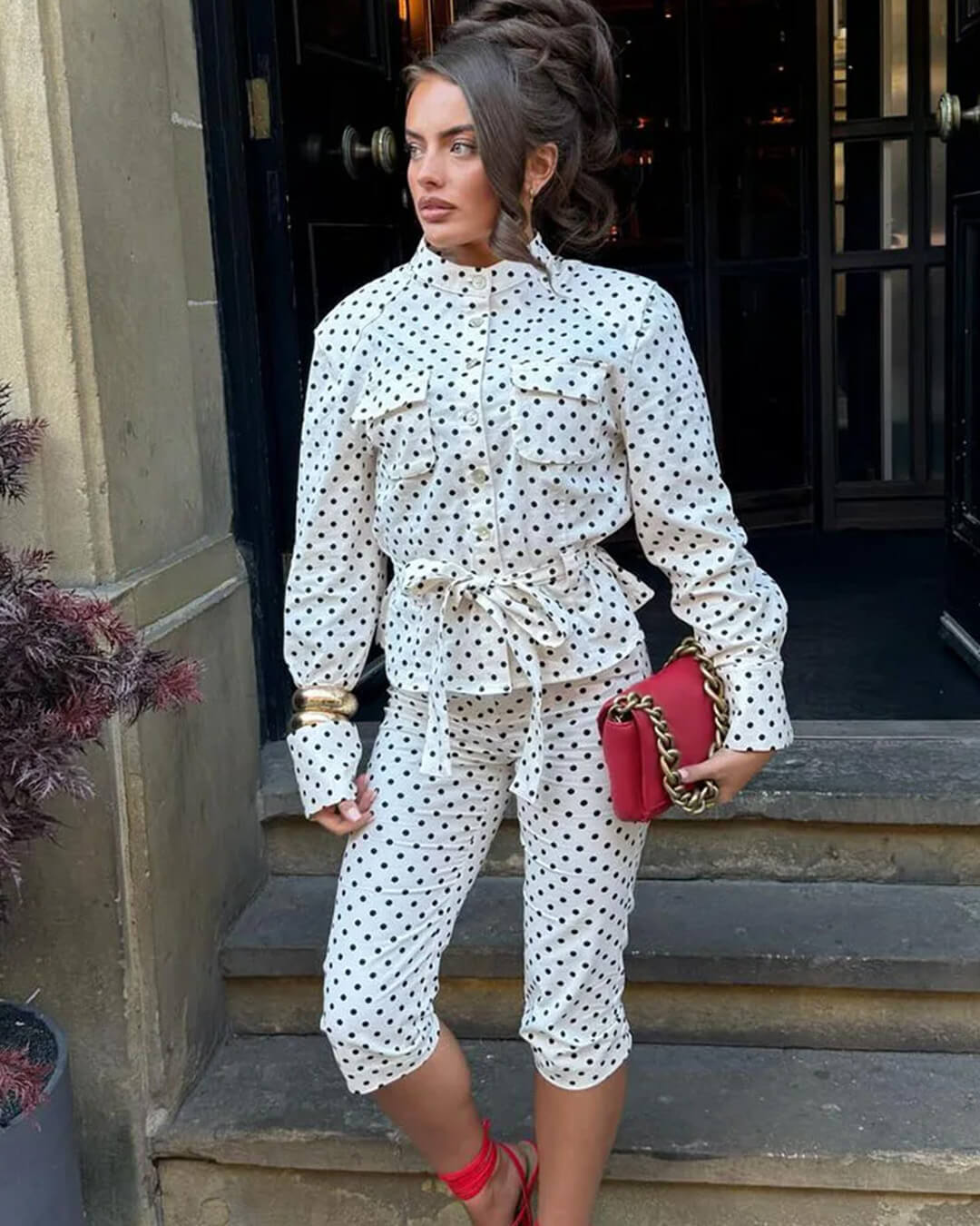 Jia Polkadot Hoge Taille Broekenset