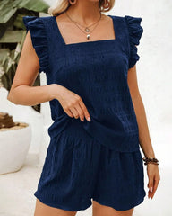 Emily Getextureerde Blouse & Shorts Set