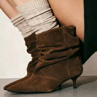 Amanda Faux Suede Ruched Ankle Boots