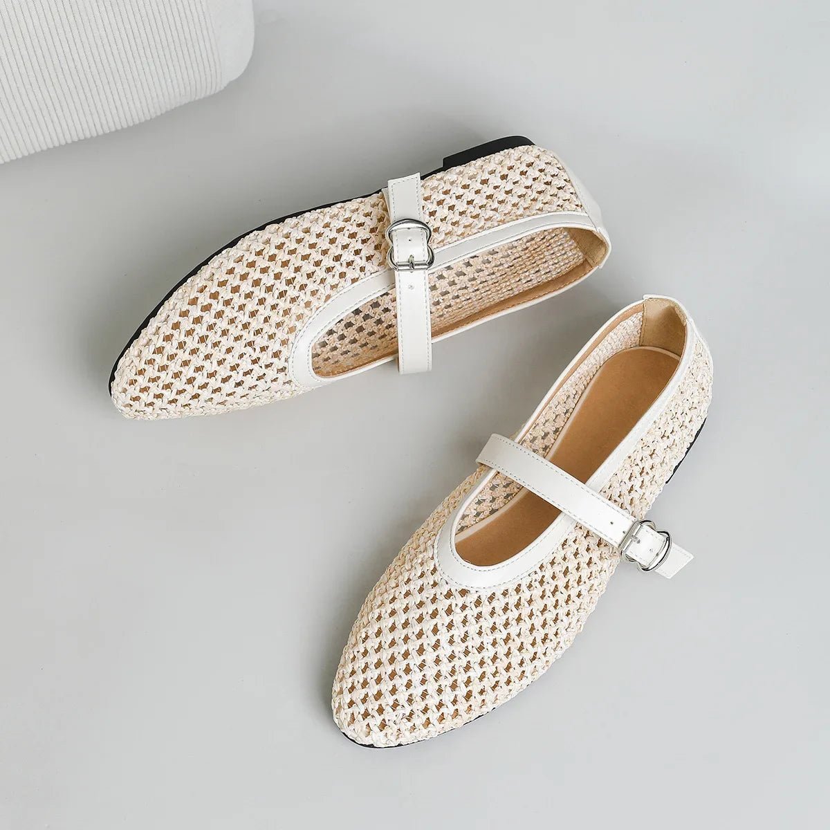 SOERA Beatrice Hollow Weave Mary Jane Flats - Shoes -  Beige 35