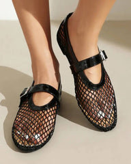 Bianca gespen mesh ballerina flats