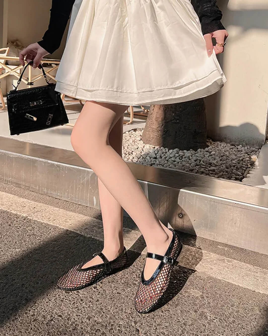 Bianca gespen mesh ballerina flats