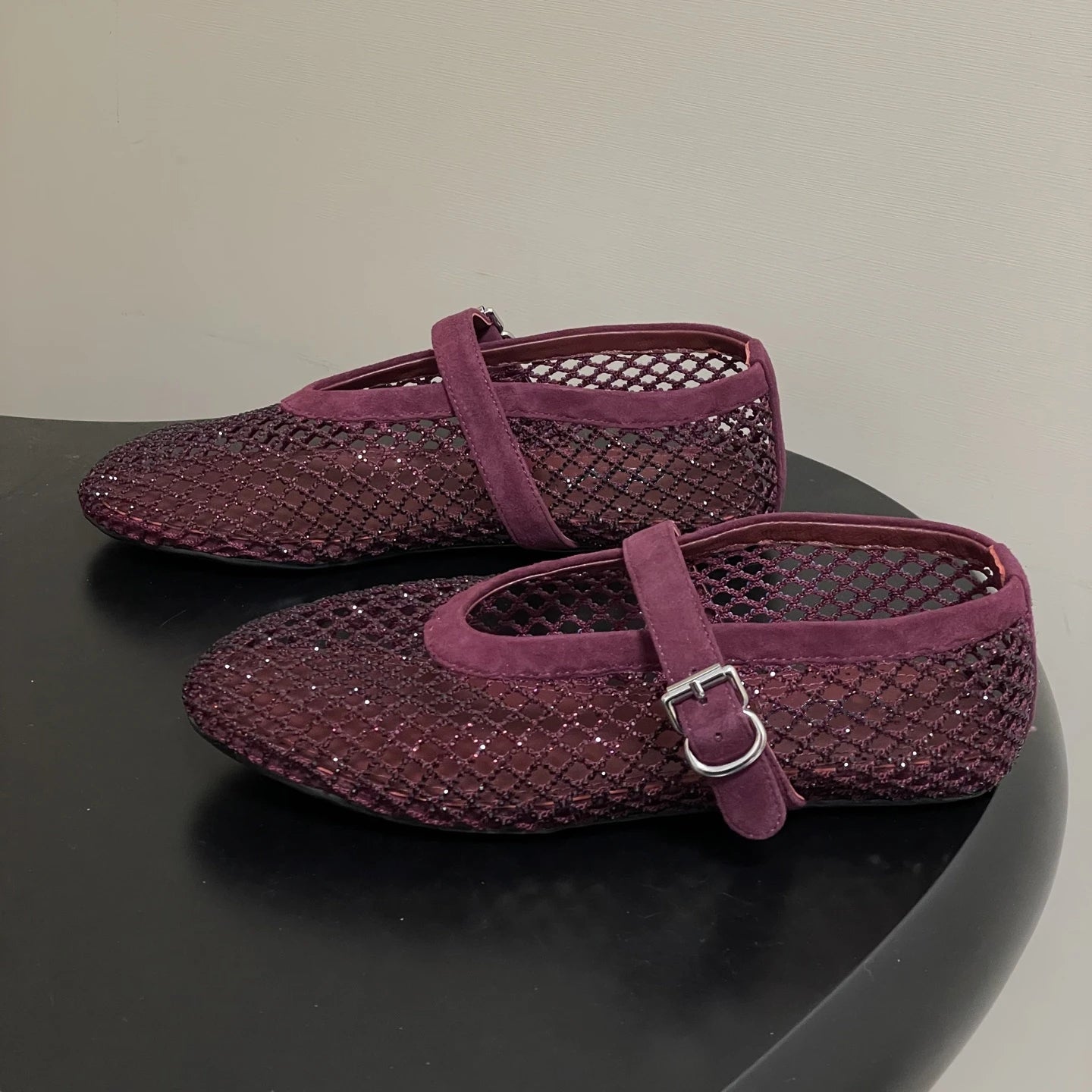 SOERA Jessica Rhinestone Mesh Ballet Flats - Shoes -  Burgundy 34