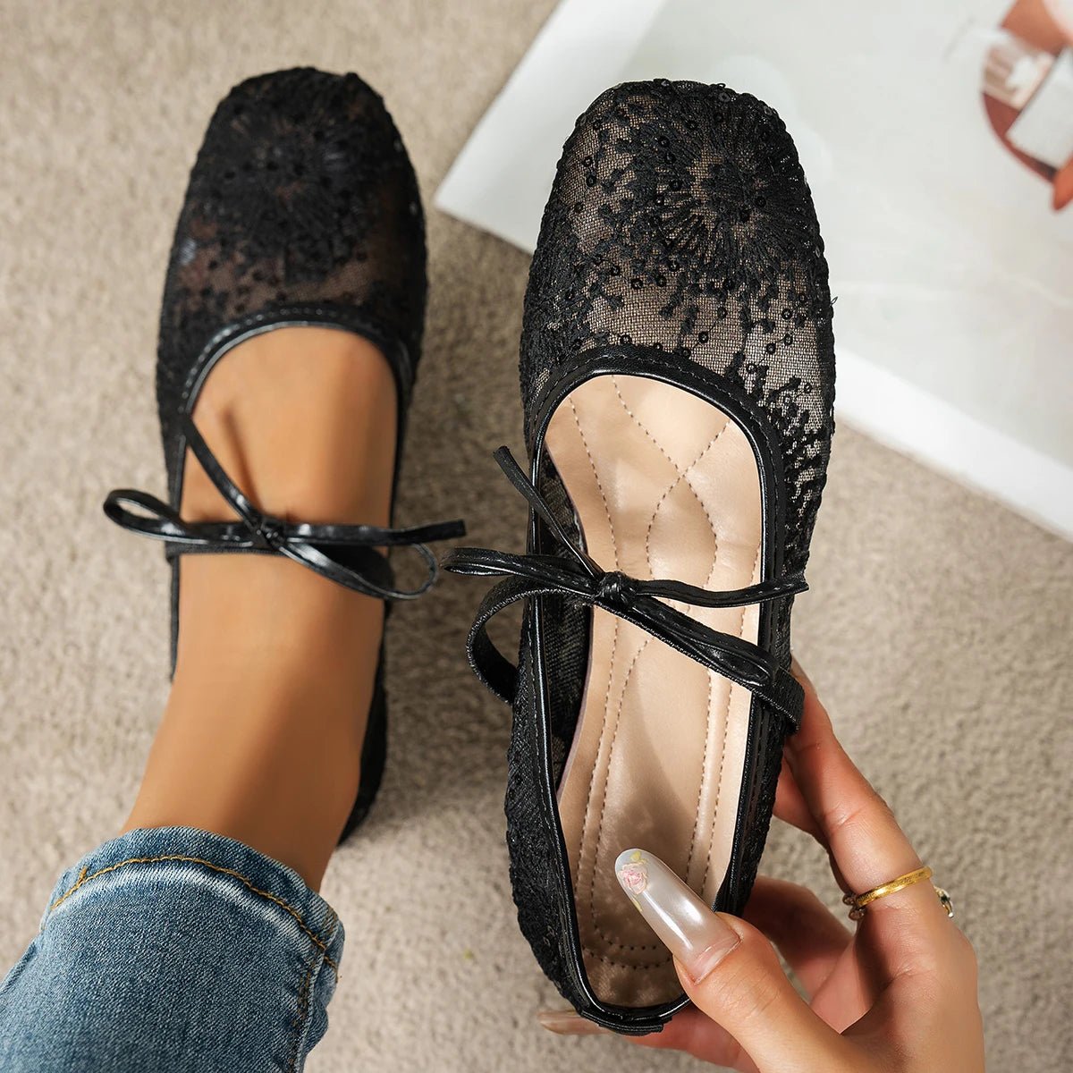 SOERA Joan Mesh Ballet Flats - Shoes - 1005009534032212-;jl1769140532725178114 Black 38