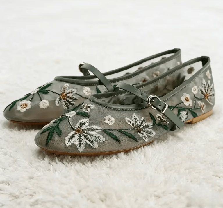 SOERA Leah Embroidered Ballet Flats - Shoes - 1005009264990682-;Bs1769140528526865010 Green 40