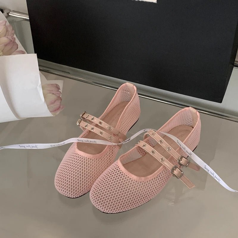 SOERA Valerie Buckled Mesh Ballet Flats - Shoes - 1005008919633161-;bf1774869391272541710 Beige 35