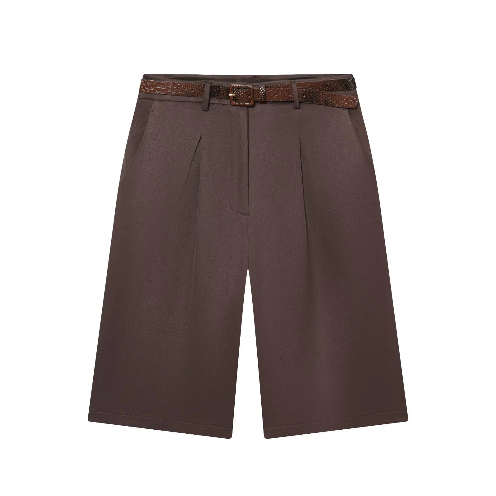 SOERA Florentine High Waist Bermuda Shorts with Belt - Shorts -  Brown XS