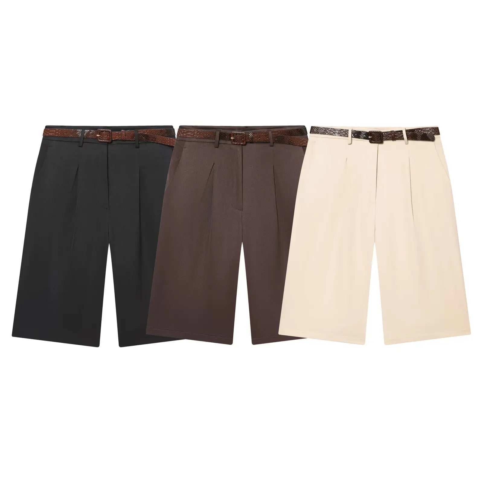 SOERA Florentine High Waist Bermuda Shorts with Belt - Shorts -  Brown XS