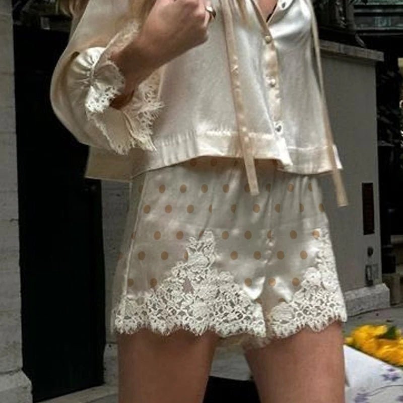 SOERA Margot Lace Polka Dot Satin Shorts - Shorts - 1005010043707999-;jA1773374042540099368 White Black S
