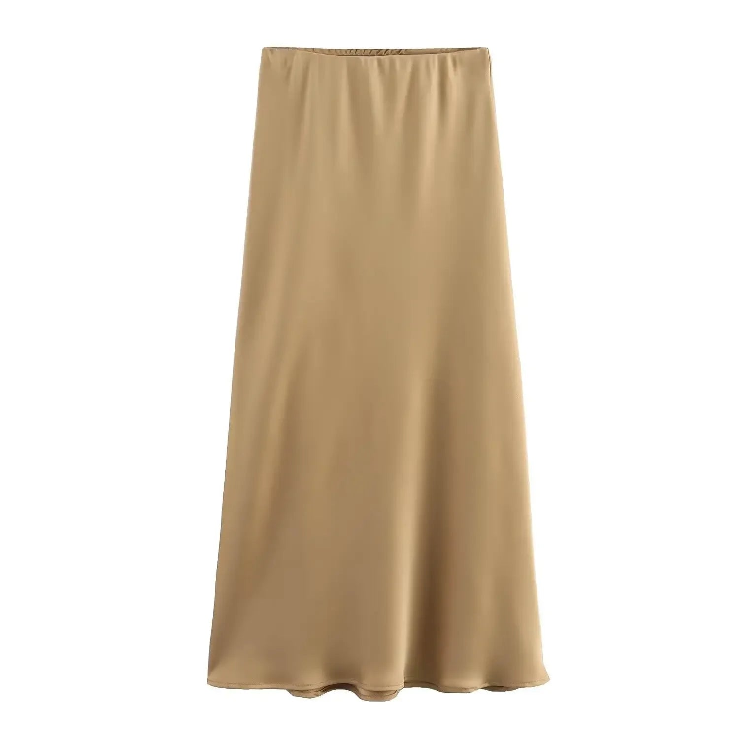 SOERA Anais High Waist Black Satin Midi Skirt - Skirt -  Light Brown XS