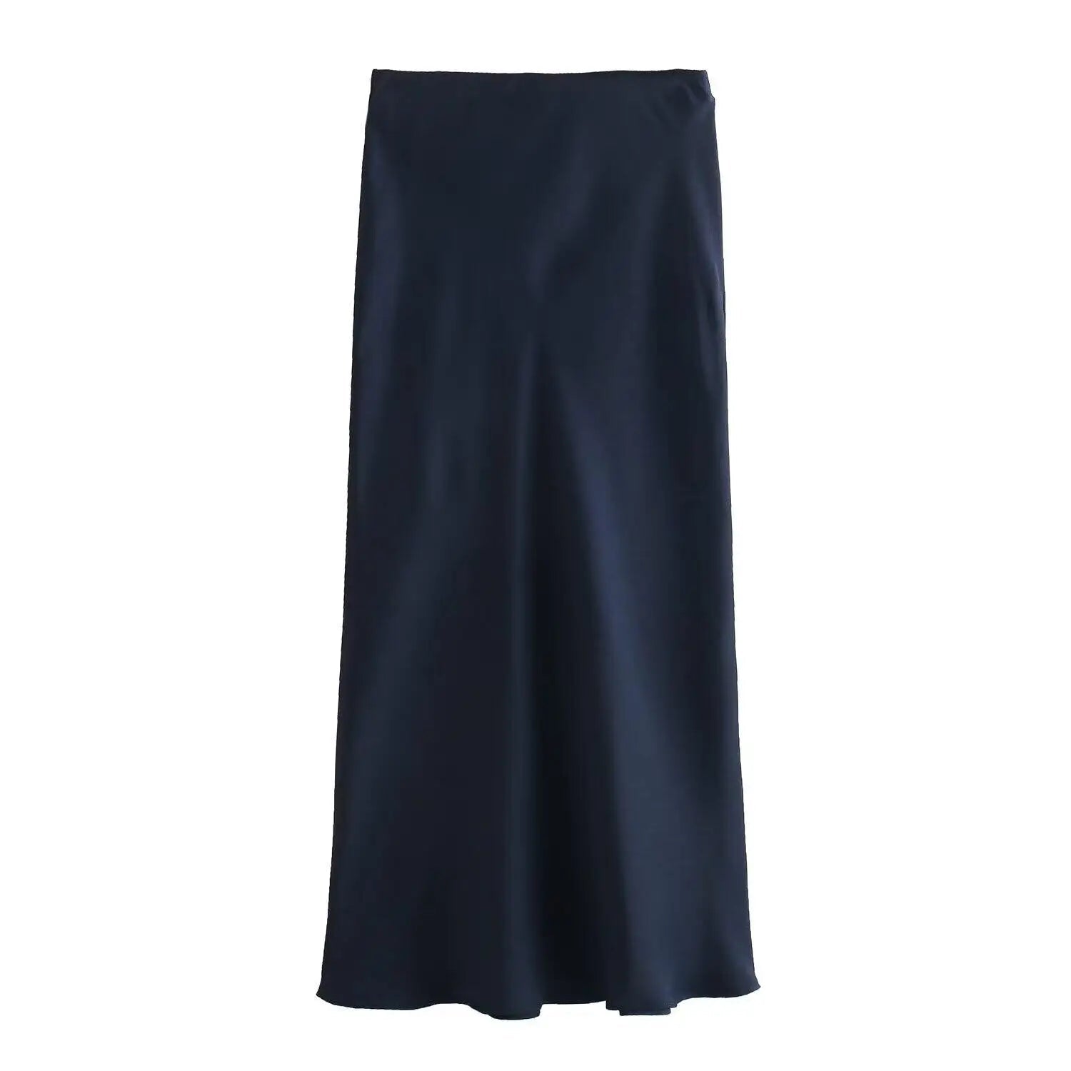 SOERA Anais High Waist Black Satin Midi Skirt - Skirt -  Navy Blue XS