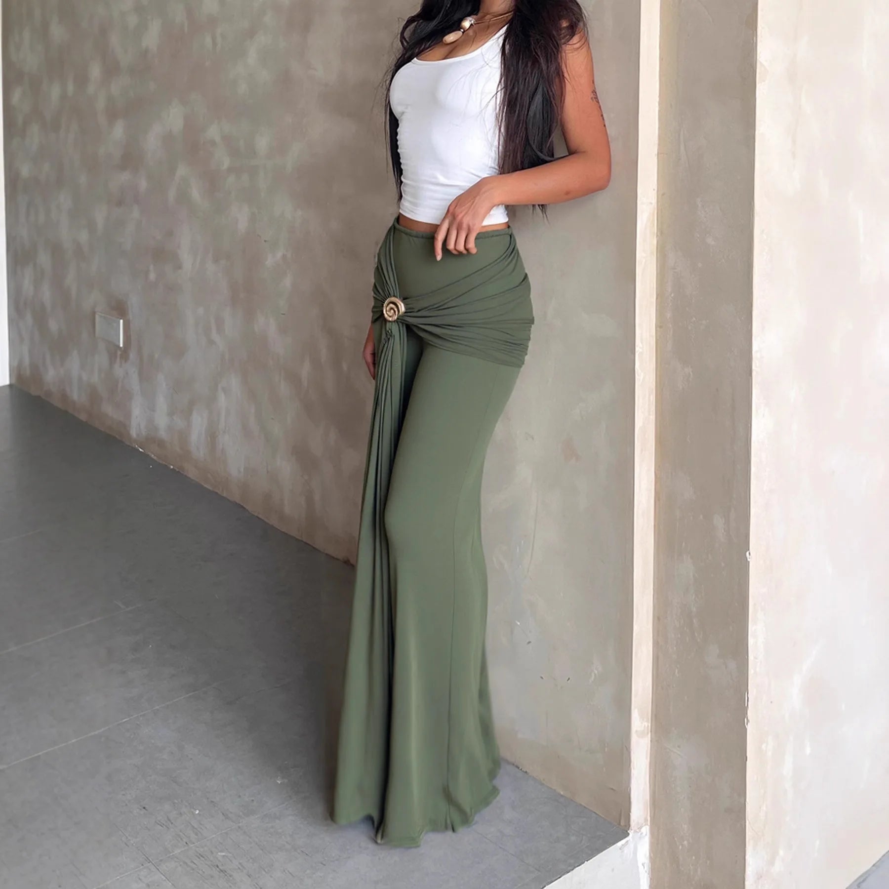 SOERA Bianca Low-Rise Maxi Skirt - Skirt - SOERA-370691-GRE-L-57955 Green L