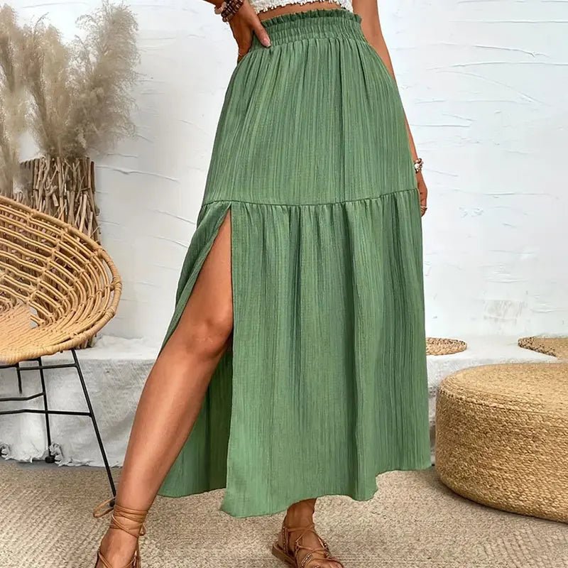 SOERA Maia Bohemian Midi Ruffle Skirt - Skirt -  Olive L