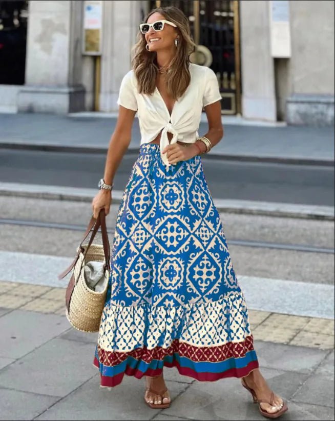 SOERA Zara Boho Printed Midi Swing Skirt - Skirt -  Blue S