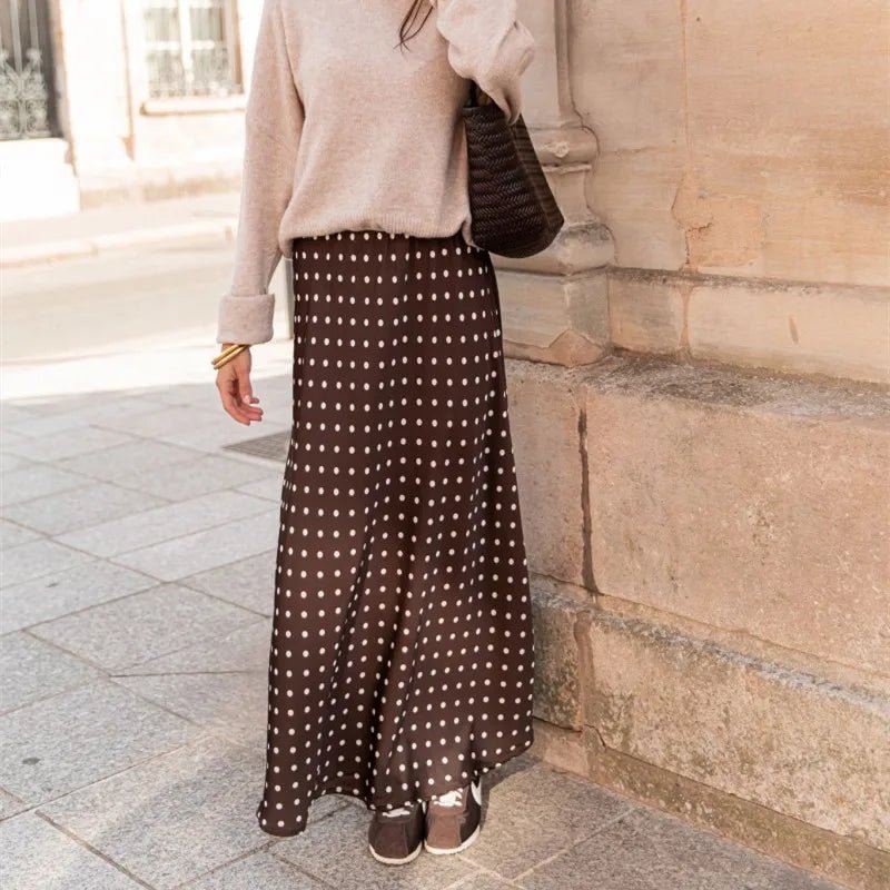SOERA Beatrice Polka Dot Satin Maxi Skirt - Skirts -  Coffee S
